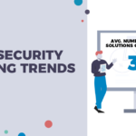 Cybersecurity Training Trends 2023 - Image of two business people near a computer screen with text avg. number of training solutions offered per org: 3.2
